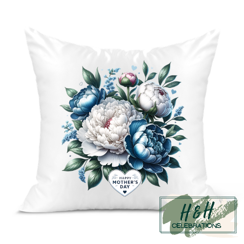 Happy Mother's Day Blue & White Floral Cushion