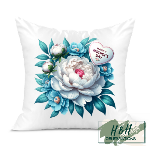 Happy Mother's Day Blue Floral Heart Cushion