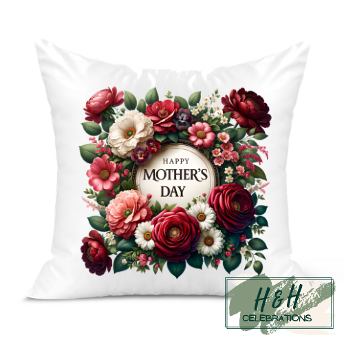 Happy Mother's Day Red & White Floral Cushion