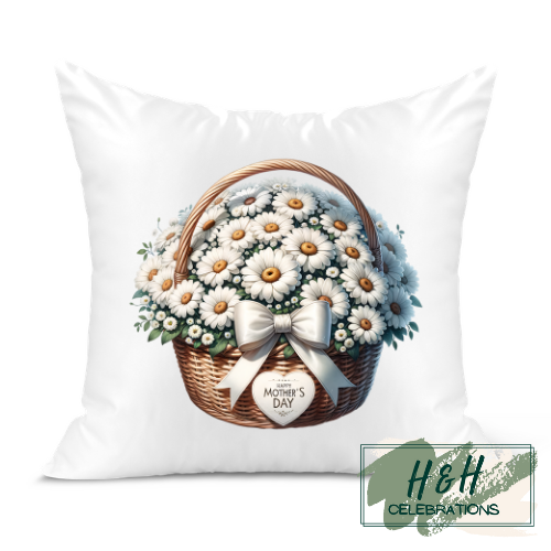 Happy Mother's Day White Floral Basket Cushion