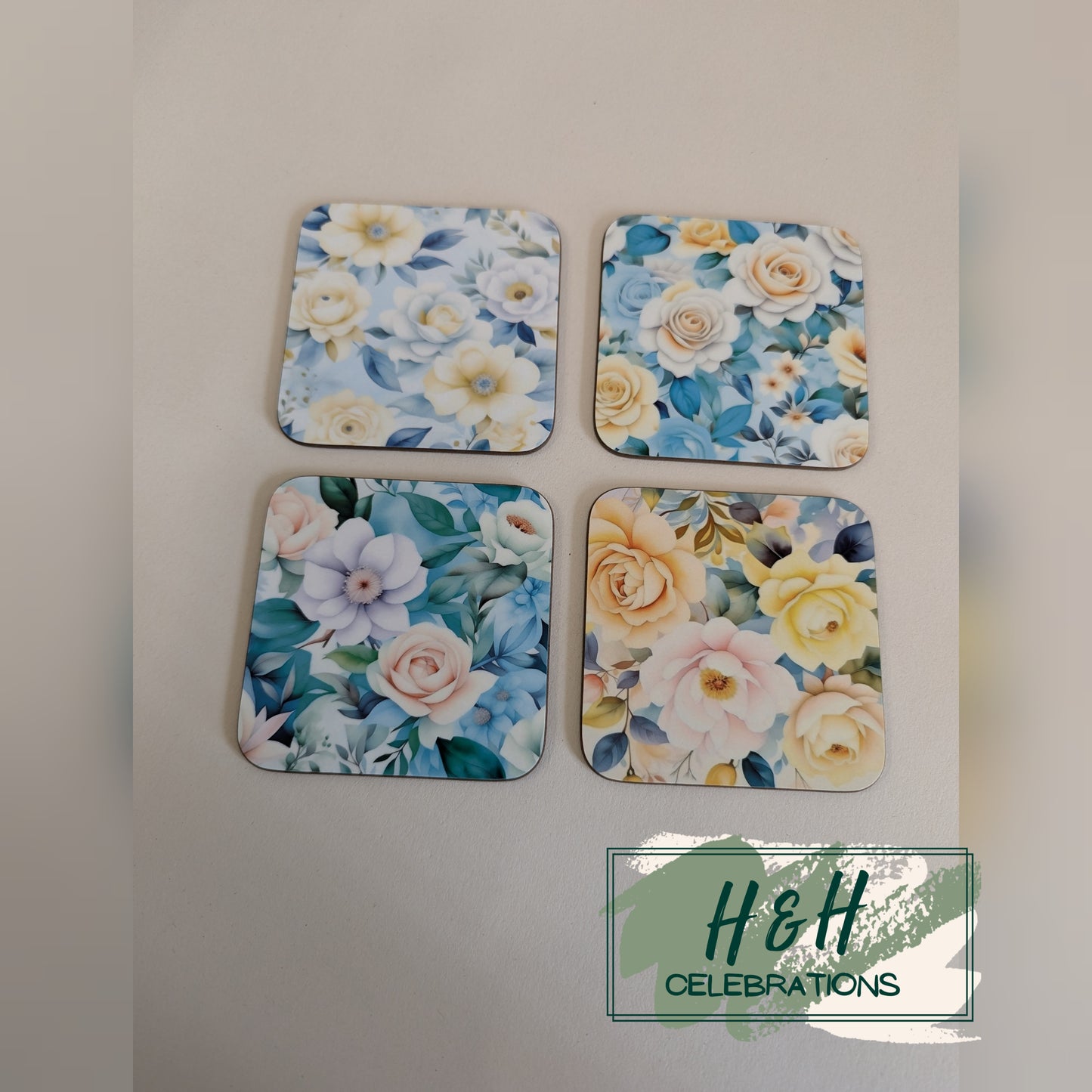 Pastel Flowers MDF Coaster - Design 2