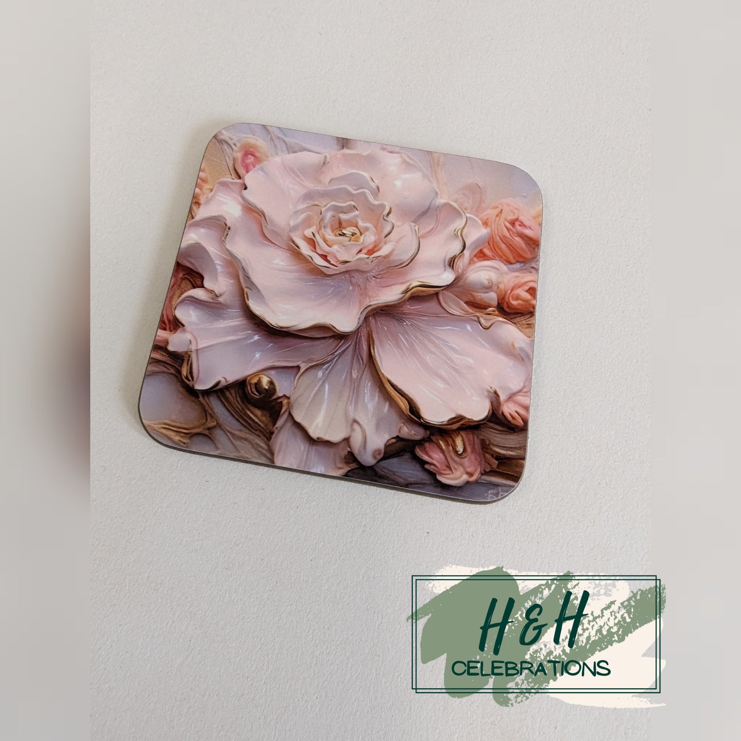 Pink Floral MDF Coaster - Design 1