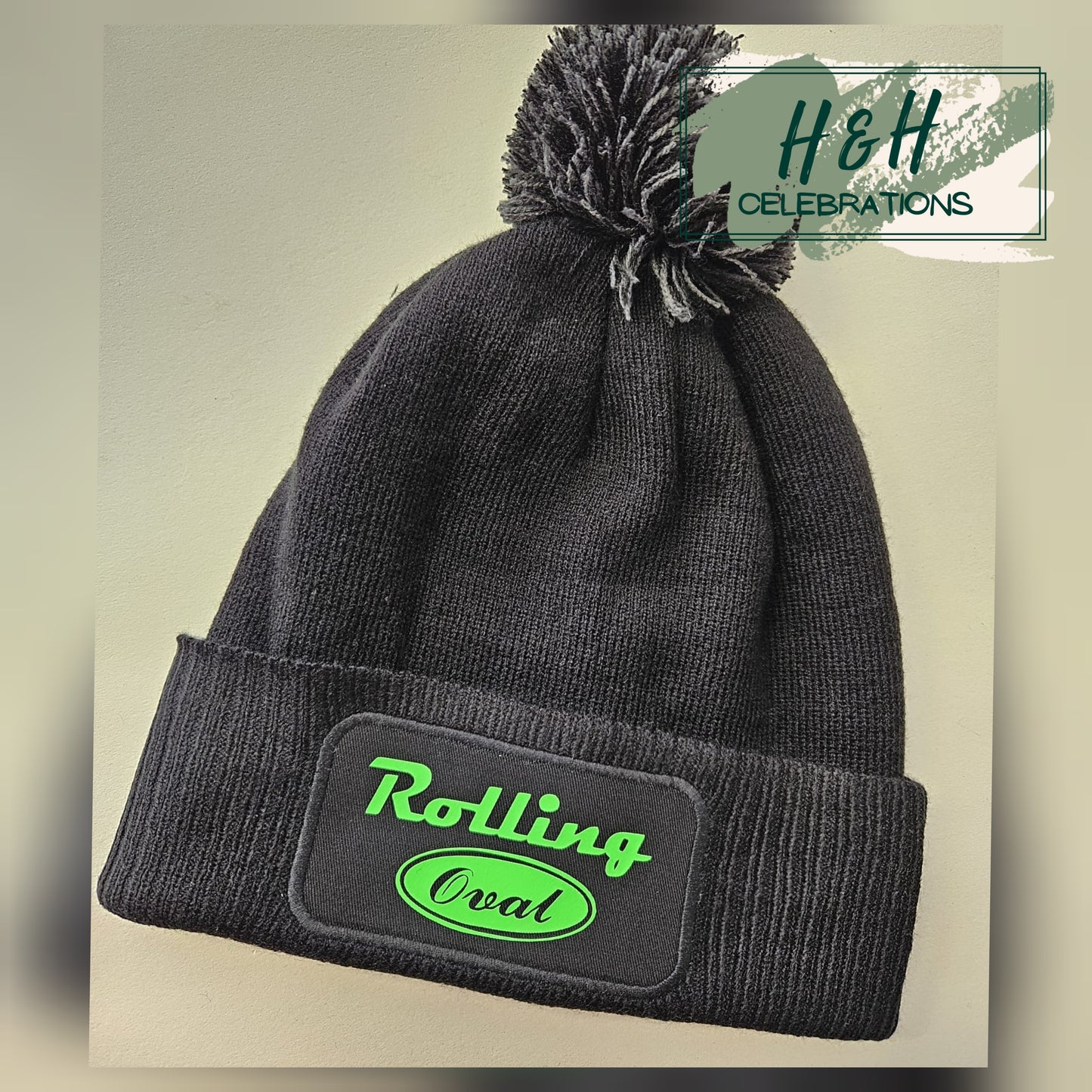 Rolling Oval Pom Pom Beanie Hat