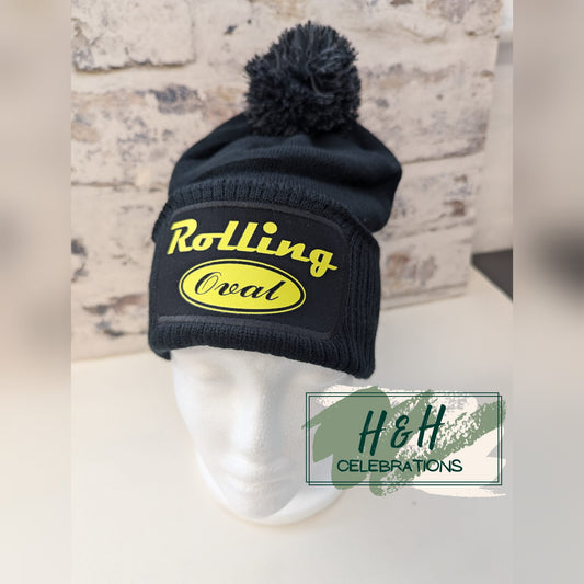 Rolling Oval Pom Pom Beanie Hat