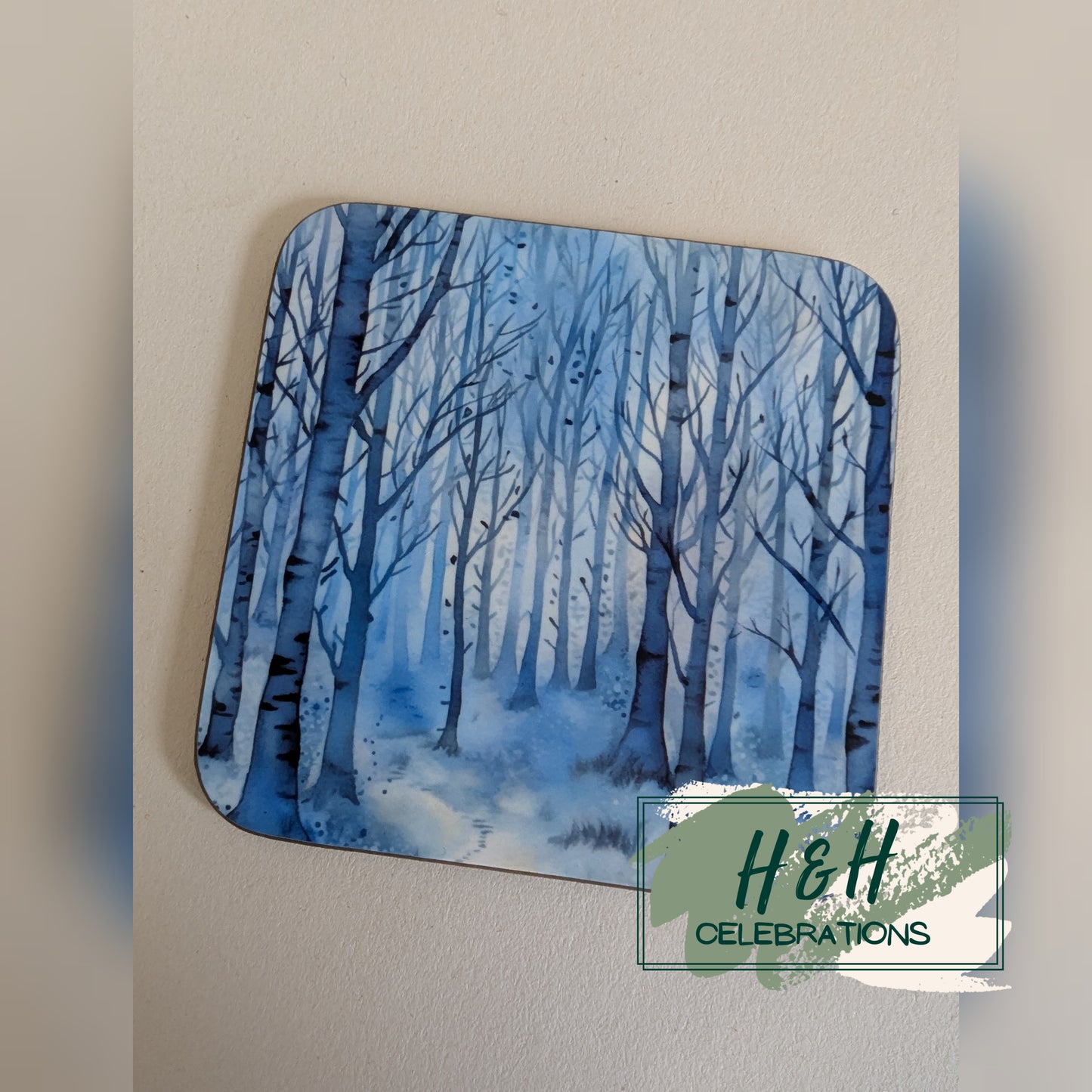 Winter Woodlands Blue And White Print MDF Coaster - Design 3