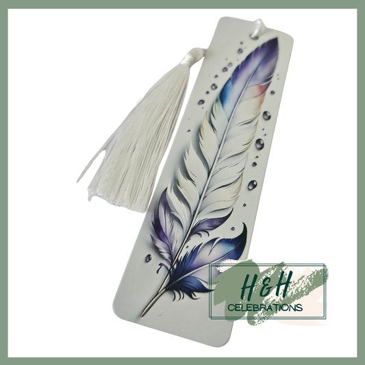 Purple Watercolour Feather Bookmark