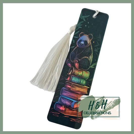 Neon Panda Sitting On A Book Stack Bookmark