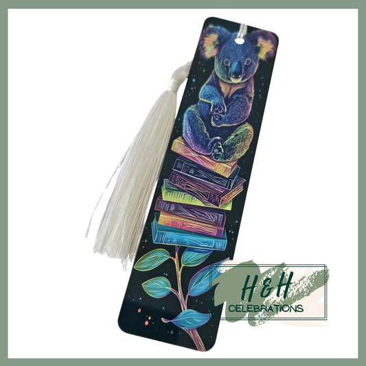 Neon Koala On Book Stack Bookmark