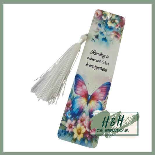 Blue Butterfly Reading Is A Discount Ticket Bookmark