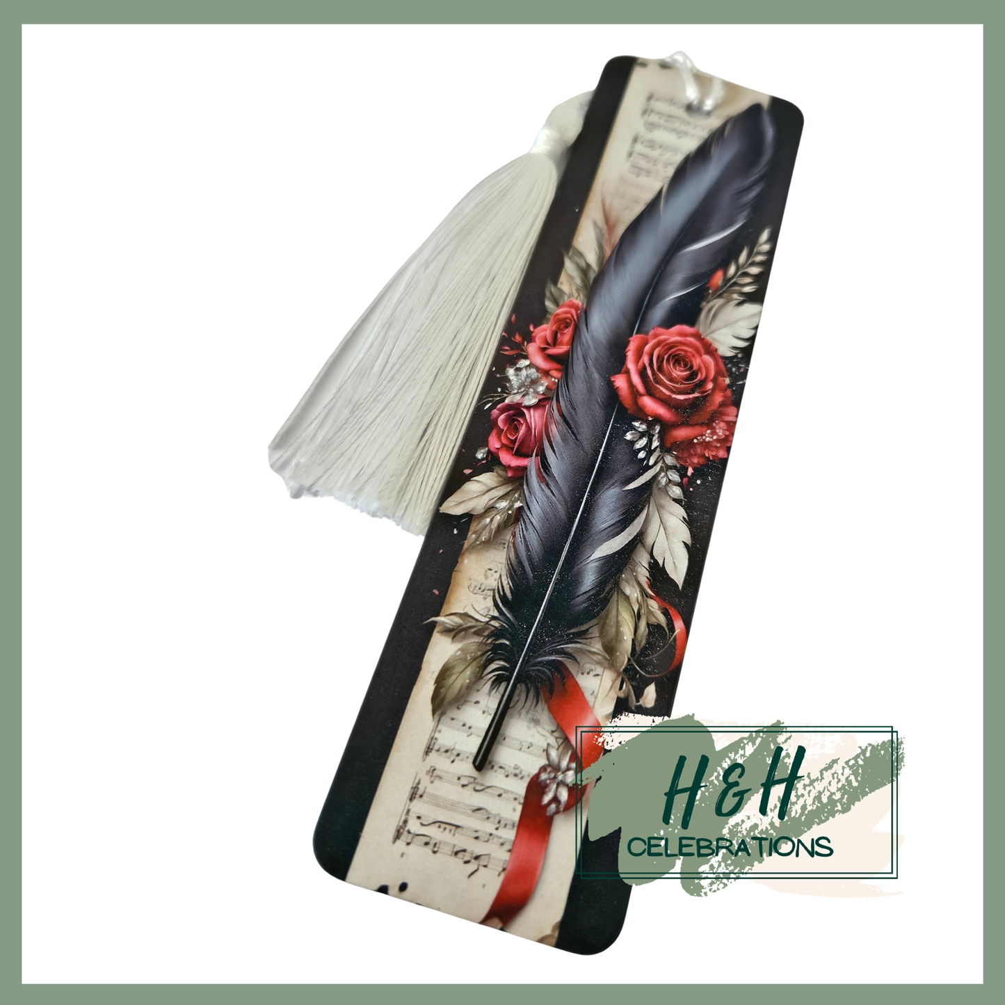 Black Feather & Red Roses Bookmark