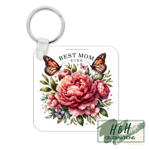 Best Mom Ever Floral MDF Keyring