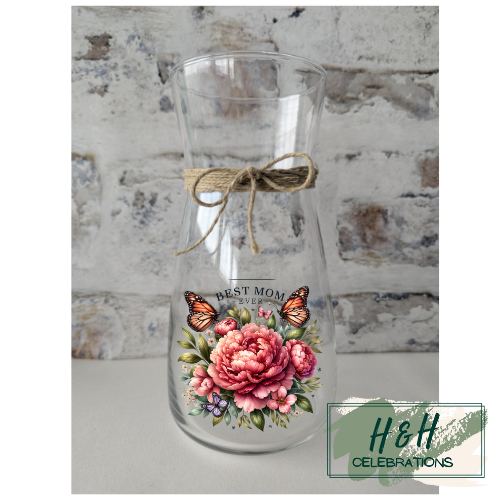 Best Mom Ever Pink Floral Butterfly Vase
