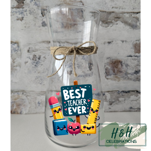 Best Teacher Ever Stationery Glass Vase
