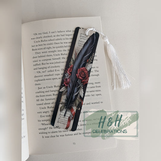 Black Feather & Red Roses Bookmark