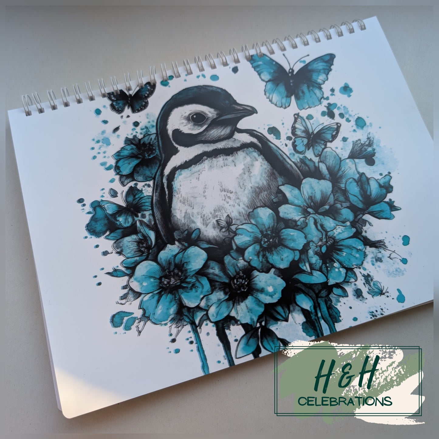 Blue Floral Penguin Notebook Planner