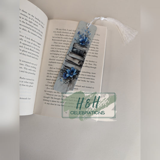 Blue Floral Book Stack Bookmark