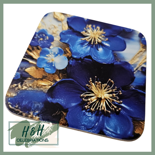 Blue And White Floral MDF Coaster - Design 3
