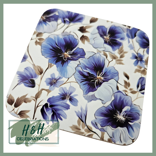 Blue Floral MDF Coaster - Design 1