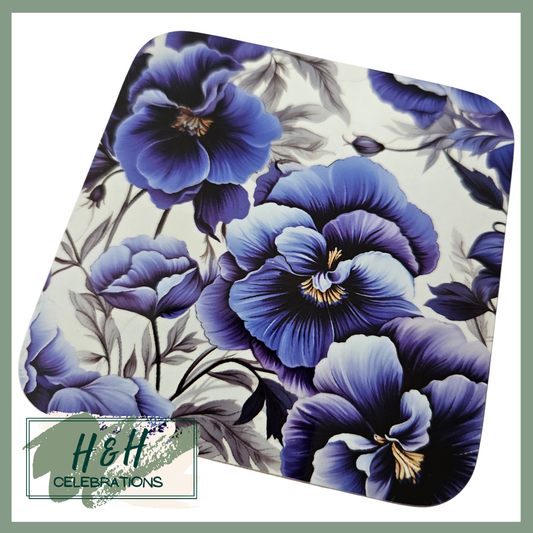 Blue Floral MDF Coaster - Design 2
