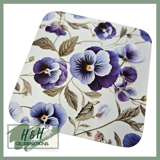 Blue Floral MDF Coaster - Design 3