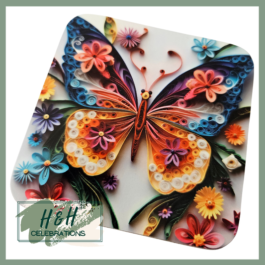 Floral Paper Quill Butterfly MDF Coaster