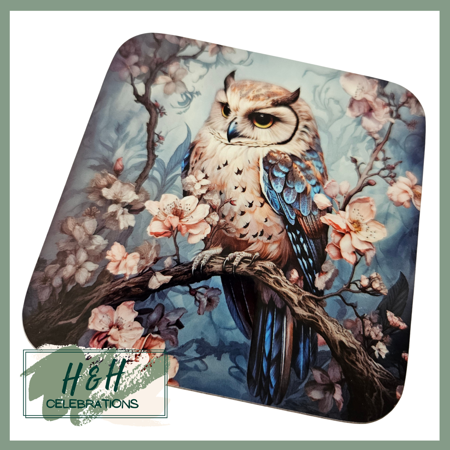 Floral Owl MDF Coaster - Design 1