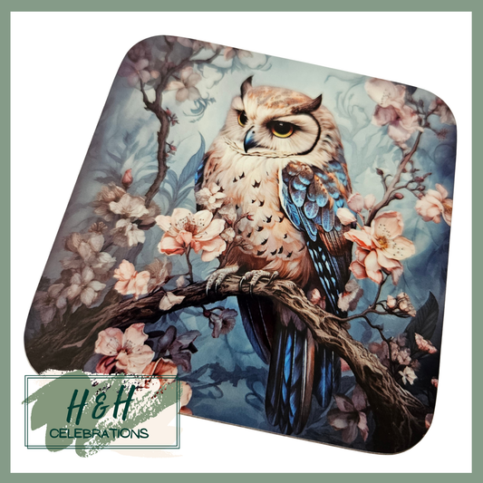 Floral Owl MDF Coaster - Design 1
