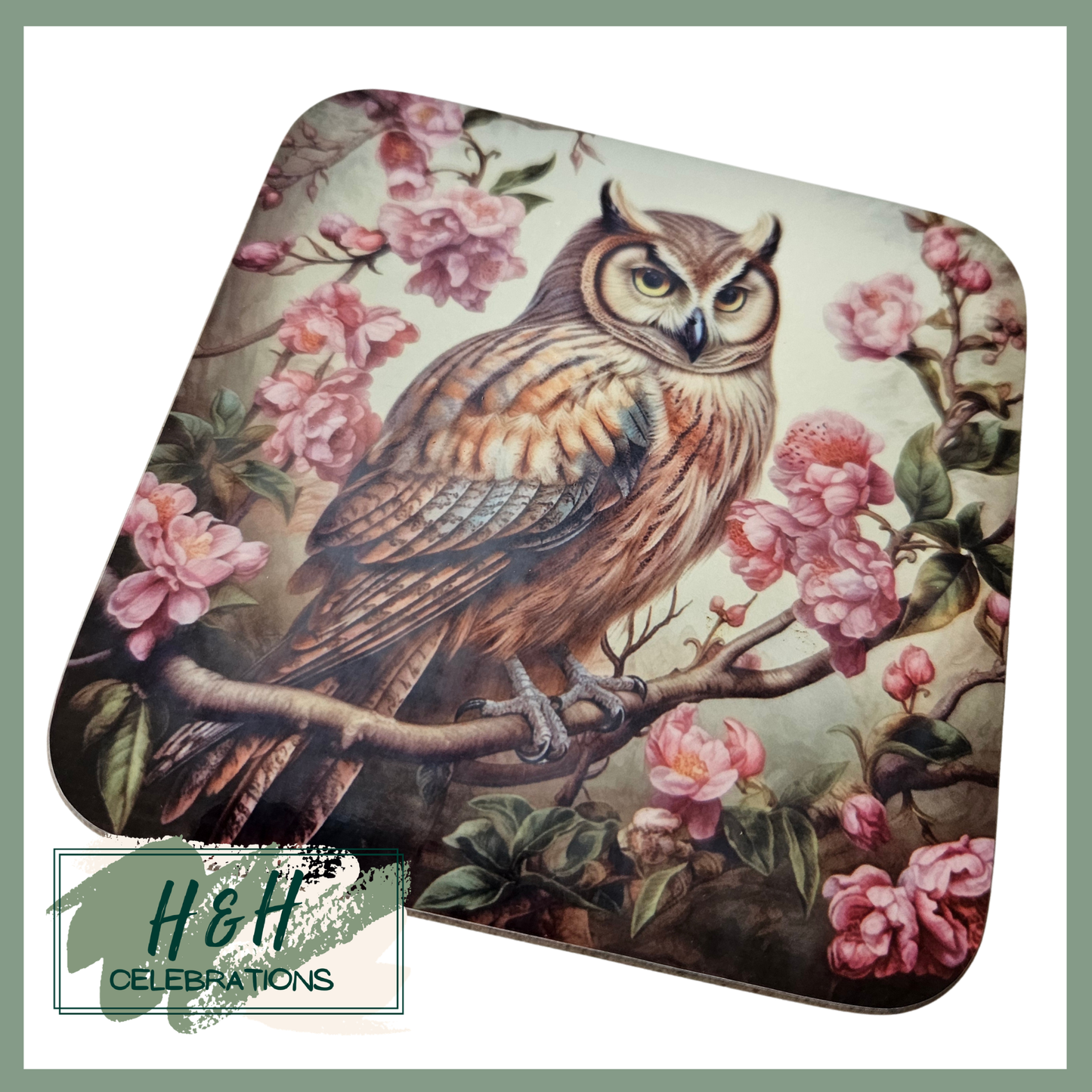 Floral Owl MDF Coaster - Design 3