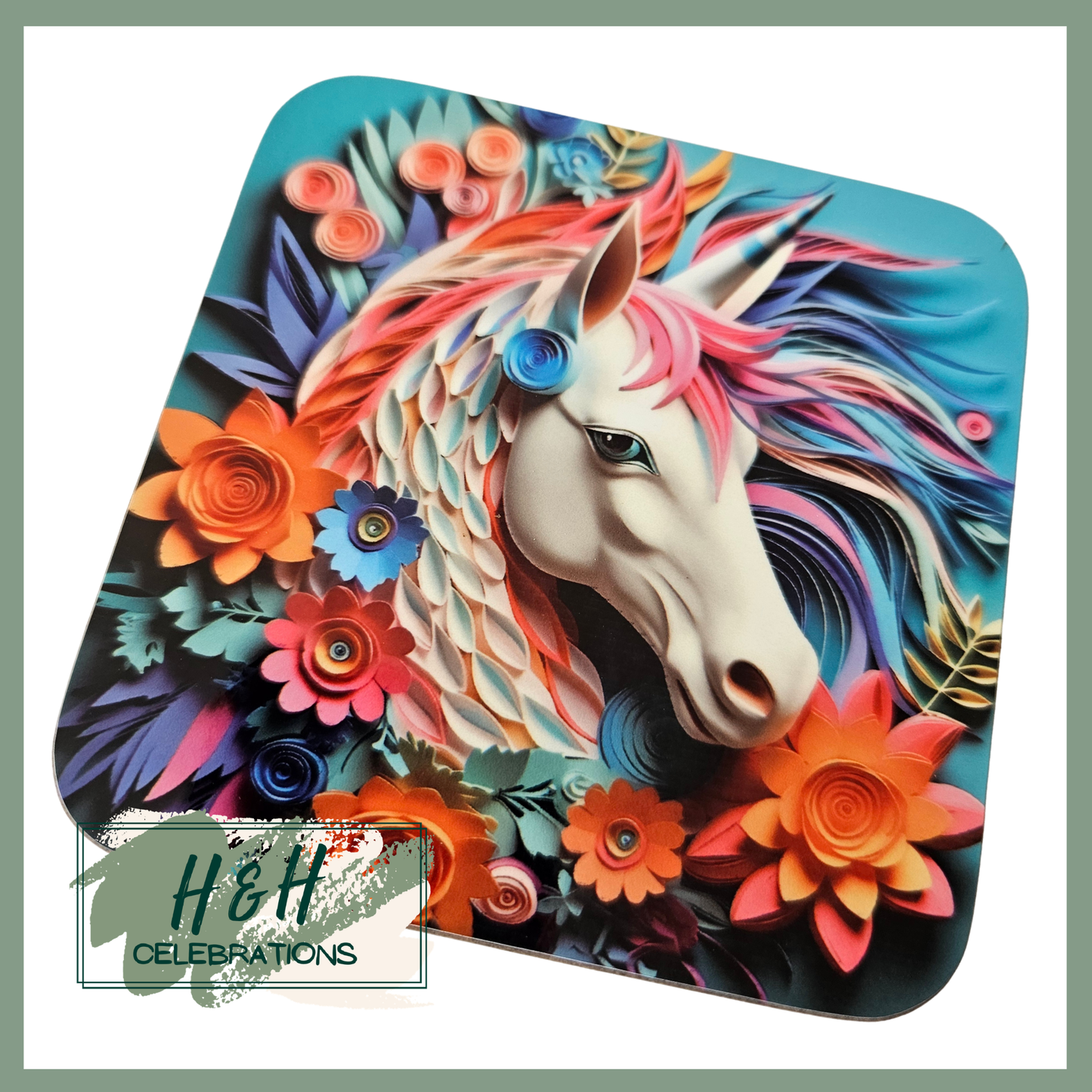 Paper Quill Unicorn MDF Coaster