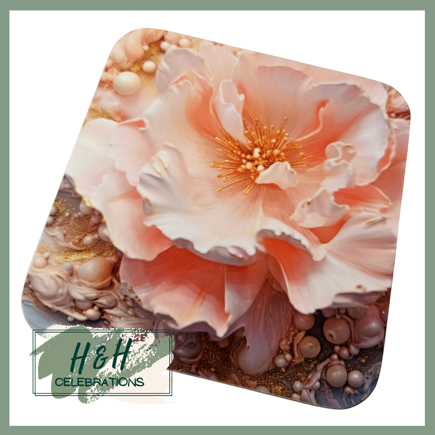 Pink Floral MDF Coaster - Design 2