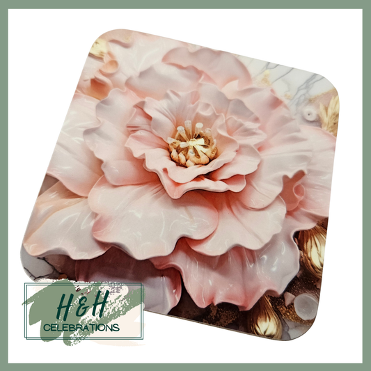 Pink Floral MDF Coaster - Design 3