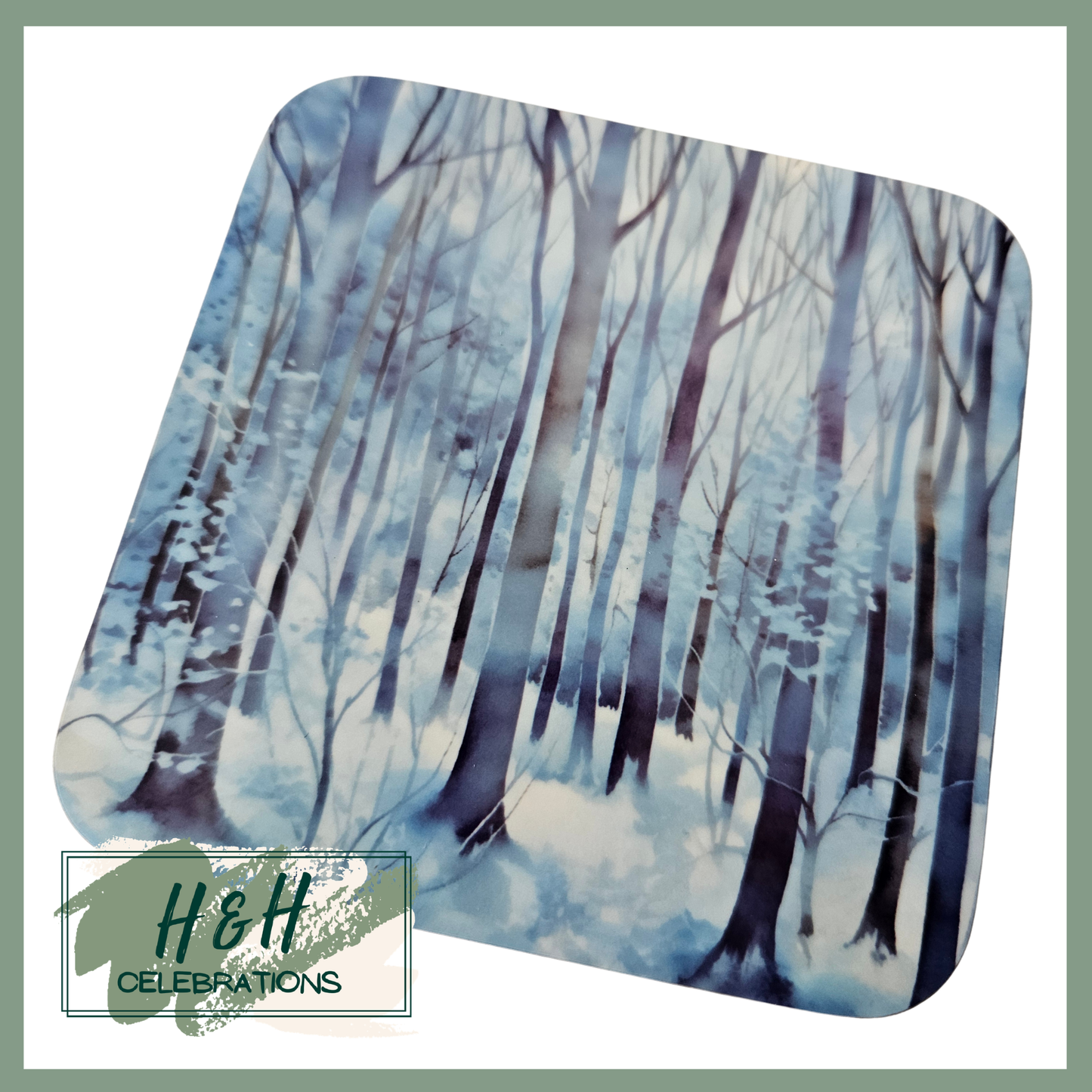 Winter Woodlands Blue And White Print MDF Coaster - Design 2