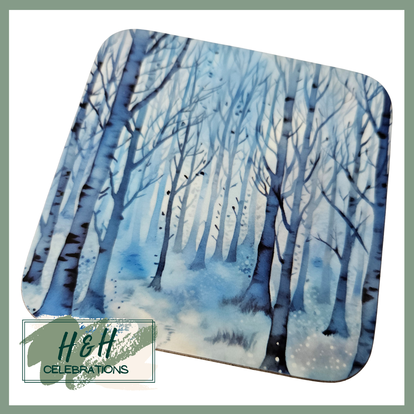 Winter Woodlands Blue And White Print MDF Coaster - Design 3