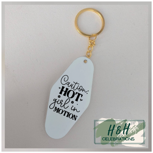 Caution Hot Girl In Motion Motel/Hotel Keyring