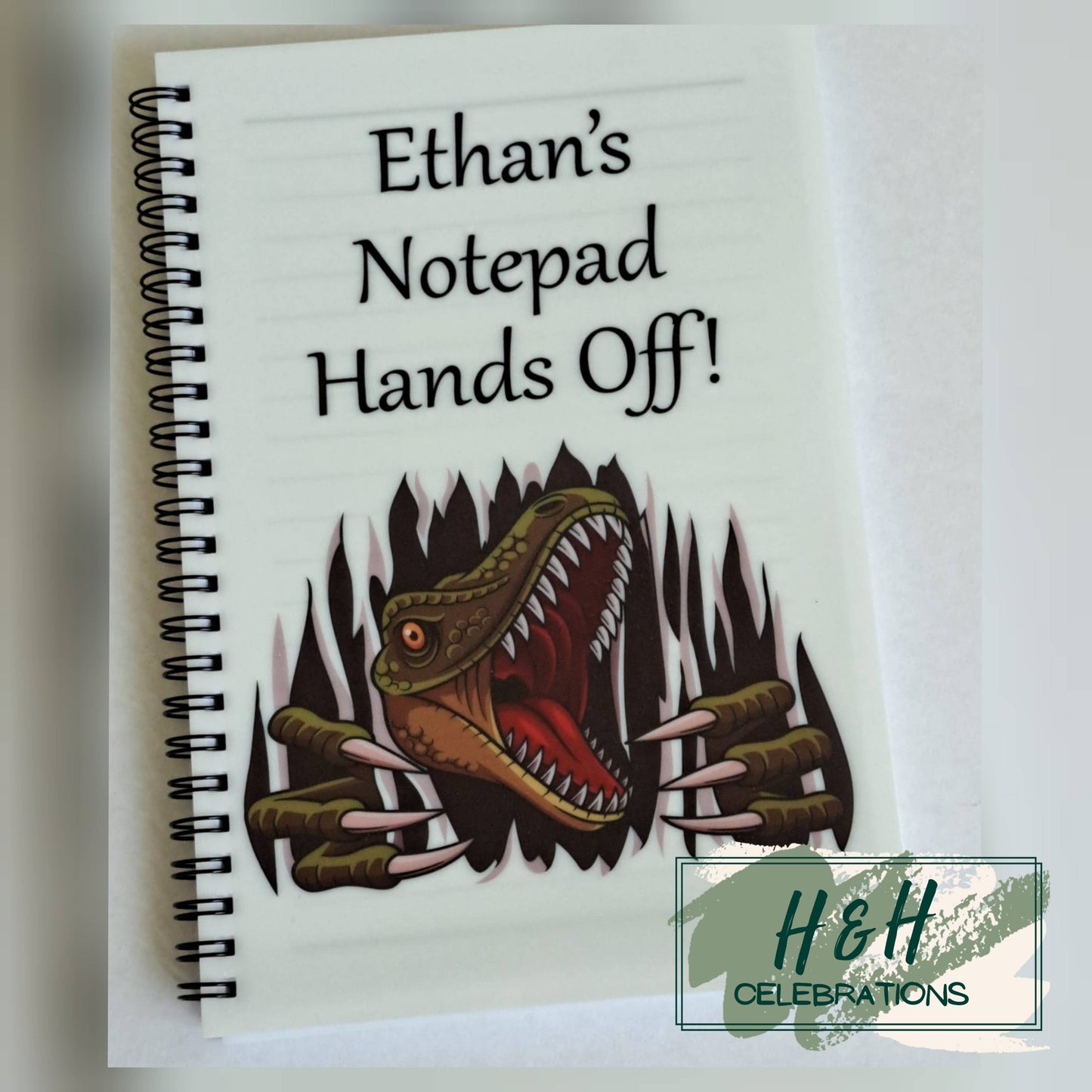Personalised Dinosaur Hands Off! A5 Lined Notepad