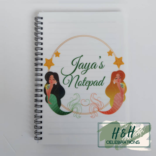 Double Mermaid Stars Personalised A5 Lined Notepad