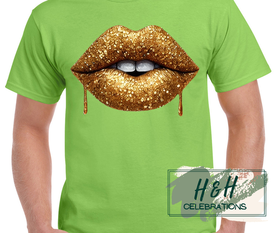 Gold Glitter Lips Womens T-Shirt - 13 Colours
