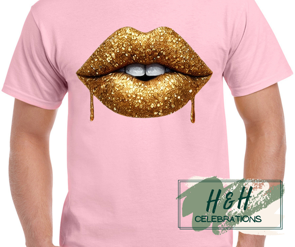 Gold Glitter Lips Womens T-Shirt - 13 Colours