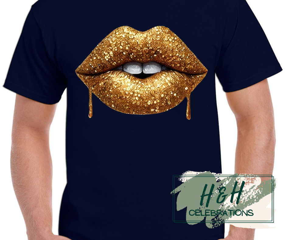 Gold Glitter Lips Womens T-Shirt - 13 Colours