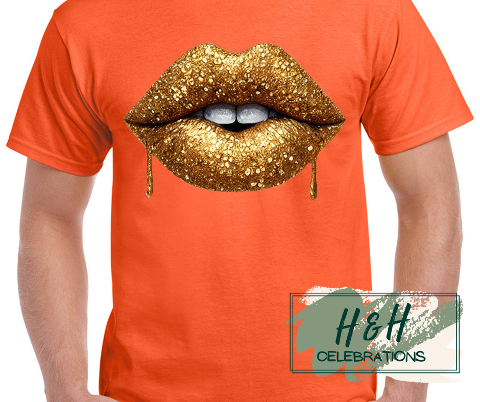 Gold Glitter Lips Womens T-Shirt - 13 Colours