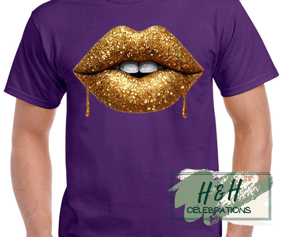 Gold Glitter Lips Womens T-Shirt - 13 Colours