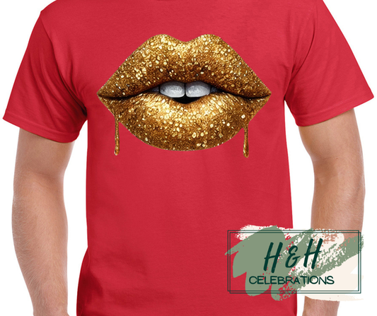 Gold Glitter Lips Womens T-Shirt - 13 Colours