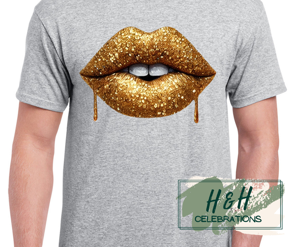 Gold Glitter Lips Womens T-Shirt - 13 Colours