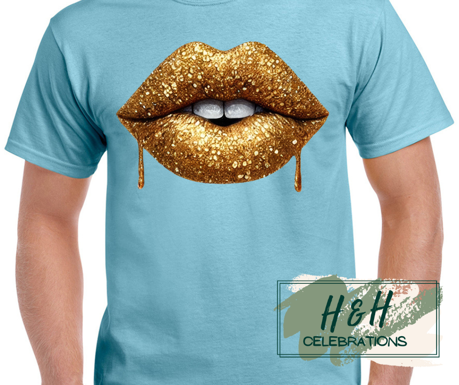 Gold Glitter Lips Womens T-Shirt - 13 Colours