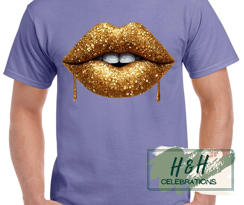Gold Glitter Lips Womens T-Shirt - 13 Colours