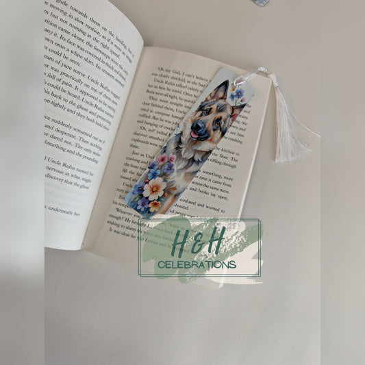 German Shepherd & Flowers Bookmark