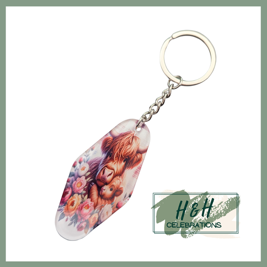 Highland Cow Mother & Daughter Motel/Hotel Keyring