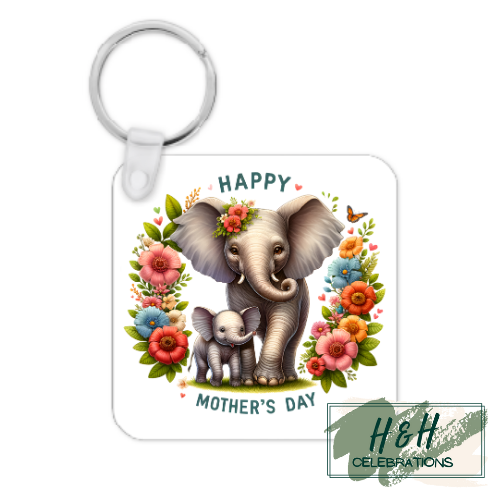 Happy Mother's Day Elephants MDF Keyring