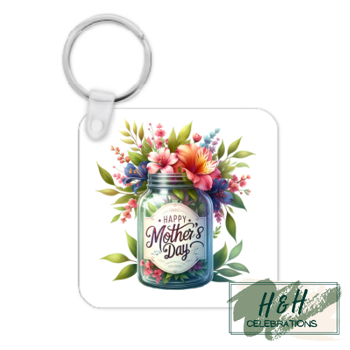 Happy Mother's Day Floral Jar MDF Keyring