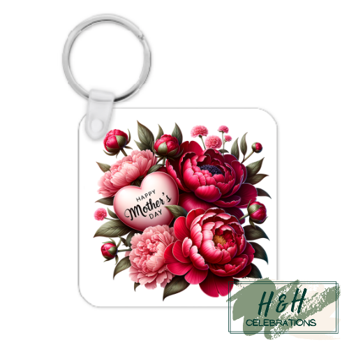 Happy Mother's Day Pink Floral MDF Keyring
